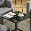 Nest of 2 Side Tables, Set of Modern Bedside Tables with Tempered Glass Desktop for Living Room, Bedroom, Office - Black