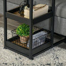 Industrial Mobile Sofa Side Table with 3-Tier Storage Shelving, 4 Lockable Wheels and Steel Frame for Bedroom - Brown Rustic