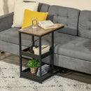 Industrial Mobile Sofa Side Table with 3-Tier Storage Shelving, 4 Lockable Wheels and Steel Frame for Bedroom - Brown Rustic