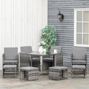 Outsunny 8-Seater Rattan Furniture Set Wicker Weave Patio Dining Table Seat - Grey