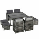Outsunny 8-Seater Rattan Furniture Set Wicker Weave Patio Dining Table Seat - Grey