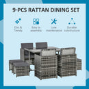 Outsunny 8-Seater Rattan Furniture Set Wicker Weave Patio Dining Table Seat - Grey