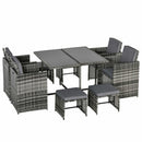 Outsunny 8-Seater Rattan Furniture Set Wicker Weave Patio Dining Table Seat - Grey
