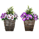 Outsunny 2 Pieces Artificial Phalaenopsis Decorative Plant with Straw Plaiting Pot, Fake Flower, 45cm, White Purple PCs Flower w/ Pot