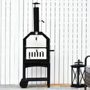 Outsunny 3-Tier Freestanding Outdoor Pizza Oven & Charcoal BBQ Grill - Black