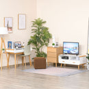 Modern TV Stand for TVs up to 46'' Flat Screen with Bamboo Elements, TV Console Cabinet with Drawers and Shelves, Cable Hole, Home Entertainment Center, Home and Office, White Center