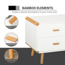 Modern TV Stand for TVs up to 45'' Flat Screen with Bamboo Legs, TV Console Cabinet with Drawers and Cupboard, Cable Hole, Home Entertainment Center, Living Room Bedroom and Office, White Center