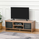 TV Stand Cabinet Unit for TVs up to 42 Inches with 2 Drawers and 2 Storage Compartment Wire Hole Entertainment Console for Living Room Black Media w/ Open Center