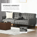 Upholstered Sofa bed 3 Seater Home Theater Linen-Touch Sleeper Futon Recliner with Storage Console & Cup Holders, Grey Armrest