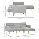 Upholstered Sofa bed Reversible Sectional Sofa Set linen-Touch Sleeper Futon with Footstool, Light Grey Footstool