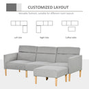 Upholstered Sofa bed Reversible Sectional Sofa Set linen-Touch Sleeper Futon with Footstool, Light Grey Footstool