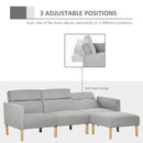Upholstered Sofa bed Reversible Sectional Sofa Set linen-Touch Sleeper Futon with Footstool, Light Grey Footstool