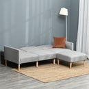 Upholstered Sofa bed Reversible Sectional Sofa Set linen-Touch Sleeper Futon with Footstool, Light Grey Footstool