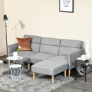 Upholstered Sofa bed Reversible Sectional Sofa Set linen-Touch Sleeper Futon with Footstool, Light Grey Footstool