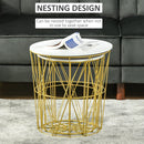 Set of 2 Nesting Side Tables with Storage, Round End Tables Coffee Tables with Steel Frame and Removable Round Top, for Living Room, bedroom, office, White Basket