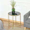 Round Side Table Morden Coffee Tables with Gold Metal Base, Table with Tempered Glass Tabletop, for Living Room, Bedroom, dining room w/ Bedroom