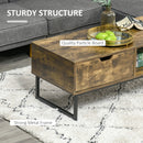 Industrial Coffee table Wooden End Table with Shortage Shelf and Drawer Modern Sofa Table for Living Room, Office, Reception Room Wooden Tabletop Metal Frame, Rustic Brown 106W x 48D x 43H cm Wood Finish