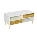 Coffee Table Rectangular End Table Side Table with 2 Drawers and 2 Shelves for Living Room, Bedroom, Office, White and Brown Linving Room w/ Shelves, Brown