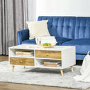 Coffee Table Rectangular End Table Side Table with 2 Drawers and 2 Shelves for Living Room, Bedroom, Office, White and Brown Linving Room w/ Shelves, Brown