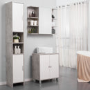 Kleankin Free-standing Tall Bathroom Storage Cabinet w/ 2 Cupboards 2 Open Compartments, Slim Bathroom Organizer Adjustable Shelves Elevated Base for Living Room, Grey Cupboard Shelving Doors & 6