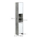 Kleankin Free-standing Tall Bathroom Storage Cabinet w/ 2 Cupboards 2 Open Compartments, Slim Bathroom Organizer Adjustable Shelves Elevated Base for Living Room, Grey Cupboard Shelving Doors & 6