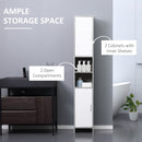 Kleankin Free-standing Tall Bathroom Storage Cabinet w/ 2 Cupboards 2 Open Compartments, Slim Bathroom Organizer Adjustable Shelves Elevated Base for Living Room, Grey Cupboard Shelving Doors & 6