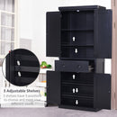 MDF Storage Cabinet Freestanding Tall Kitchen Cabinet Cupboard Drawer Kitchen Pantry Home Organizer Furniture, 183H x 76.2W x 40.2Dcm, Black