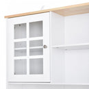 Home Sideboard Storage Cabinet Unit w/ Countertop Grid Glass Doors - White