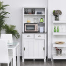 Freestanding Kitchen Pantry Cabinet Cupboard with Sliding Doors and Open Shelves, Adjustable Shelving, Modern Hallway Display Case, Counter Storage Cainet Centerpiece Unit,76Wx 48D x 169Hcm, White
