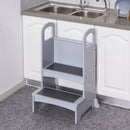 Kitchen Helper for Children Step Stool with 2 Steps, Support Handles and Non-Slip - Grey