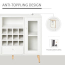 Modern Sideboard Storage Cabinet Kitchen Cupboard with Glass Doors, Drawer & 12-Bottle Wine Rack - White