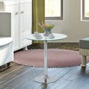Round Bar Table W/ Glass Top-Transparent Glass, Silver