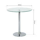 Round Bar Table W/ Glass Top-Transparent Glass, Silver