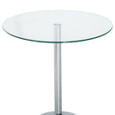 Round Bar Table W/ Glass Top-Transparent Glass, Silver