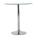 Round Bar Table W/ Glass Top-Transparent Glass, Silver
