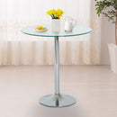 Round Bar Table W/ Glass Top-Transparent Glass, Silver