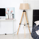 HOMCOM Tripod Floor Lamp Wooden Adjustable Modern Illumination Design E27 Bulb Compatible (Cream Shade) 99-143H
