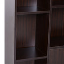 Open Bookcase Cabinet Shelves W/ Two Doors, 80W x 23.5D x 118Hcm-Walnut