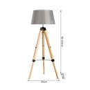HOMCOM Tripod Floor Lamp Wooden Adjustable Modern Illumination Design E27 Bulb Compatible (Grey Shade) 99-143H