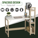 Rectangle Desk with 3-Tier Book Shelf Wide Display Table for Home Study, Office, White Wood Grain
