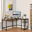 L-Shaped Computer Desk Industrial Cornor Writing Desk with Adjustable Storage Shelf Space-Saving Home Office Workstation Rustic Brown Compact Gaming