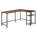 L-Shaped Computer Desk Industrial Cornor Writing Desk with Adjustable Storage Shelf Space-Saving Home Office Workstation Rustic Brown Compact Gaming