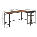 L-Shaped Computer Desk Industrial Cornor Writing Desk with Adjustable Storage Shelf Space-Saving Home Office Workstation Rustic Brown Compact Gaming