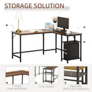 L-Shaped Computer Desk Industrial Cornor Writing Desk with Adjustable Storage Shelf Space-Saving Home Office Workstation Rustic Brown Compact Gaming