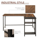 L-Shaped Computer Desk Industrial Cornor Writing Desk with Adjustable Storage Shelf Space-Saving Home Office Workstation Rustic Brown Compact Gaming