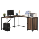 L-Shaped Computer Corner Desk with Cabinet, Adjustable Shelf, PC Table Workstation for Home Office, Space-Saving, Industrial Style - Walnut and Black