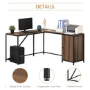 L-Shaped Computer Corner Desk with Cabinet, Adjustable Shelf, PC Table Workstation for Home Office, Space-Saving, Industrial Style - Walnut and Black