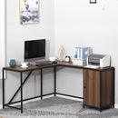 L-Shaped Computer Corner Desk with Cabinet, Adjustable Shelf, PC Table Workstation for Home Office, Space-Saving, Industrial Style - Walnut and Black