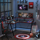 HOMCOM L-Shape Corner Gaming Desk Computer Table with Elevated Monitor Shelf Workstation, Black Red
