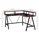 HOMCOM L-Shape Corner Gaming Desk Computer Table with Elevated Monitor Shelf Workstation, Black Red